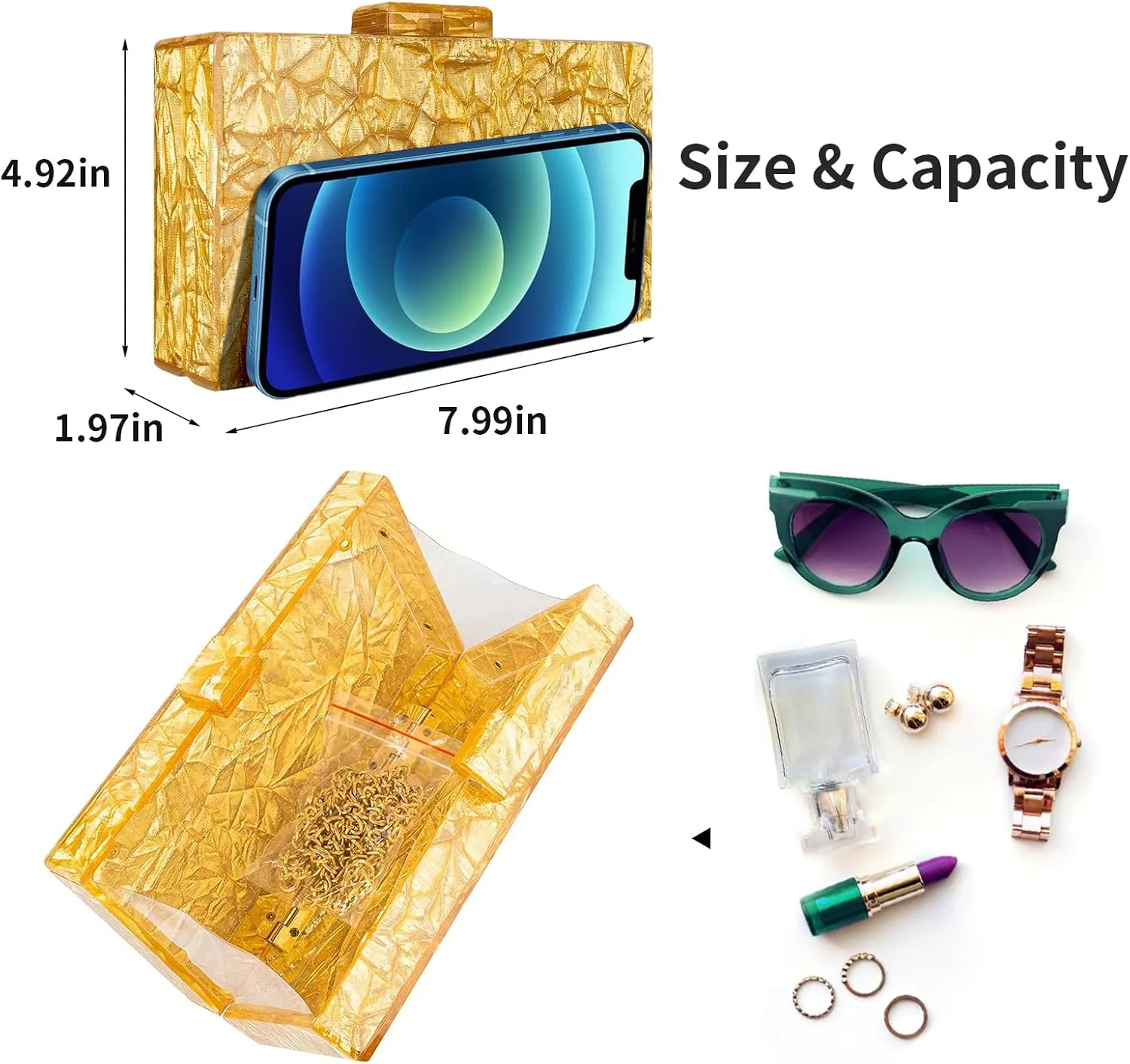 YYW Acrylic Clutch Purses for Women Wedding : Multicolor Evening Crossbody Bag Marbling Handbags with Detachable Chain