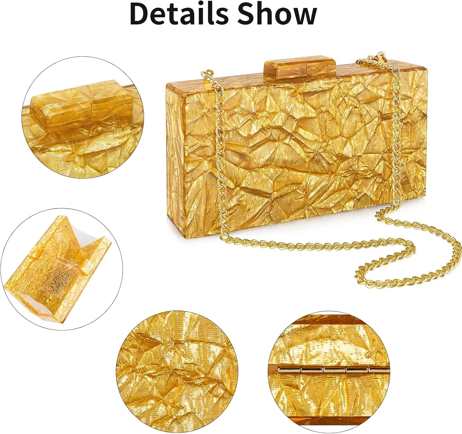 YYW Acrylic Clutch Purses for Women Wedding : Multicolor Evening Crossbody Bag Marbling Handbags with Detachable Chain