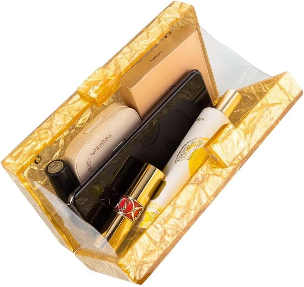 YYW Acrylic Clutch Purses for Women Wedding : Multicolor Evening Crossbody Bag Marbling Handbags with Detachable Chain
