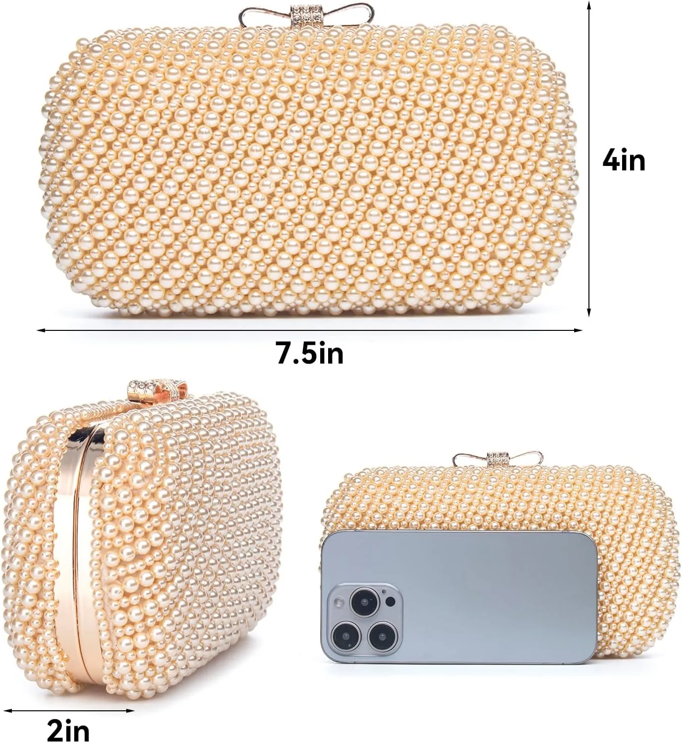 YYW Womens Pearl Clutch Purse Evening Handbags Beaded Bag for Wedding Bride Party with Chain