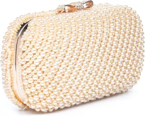 YYW Womens Pearl Clutch Purse Evening Handbags Beaded Bag for Wedding Bride Party with Chain
