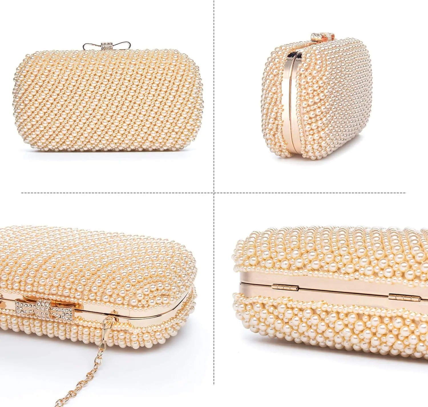 YYW Womens Pearl Clutch Purse Evening Handbags Beaded Bag for Wedding Bride Party with Chain