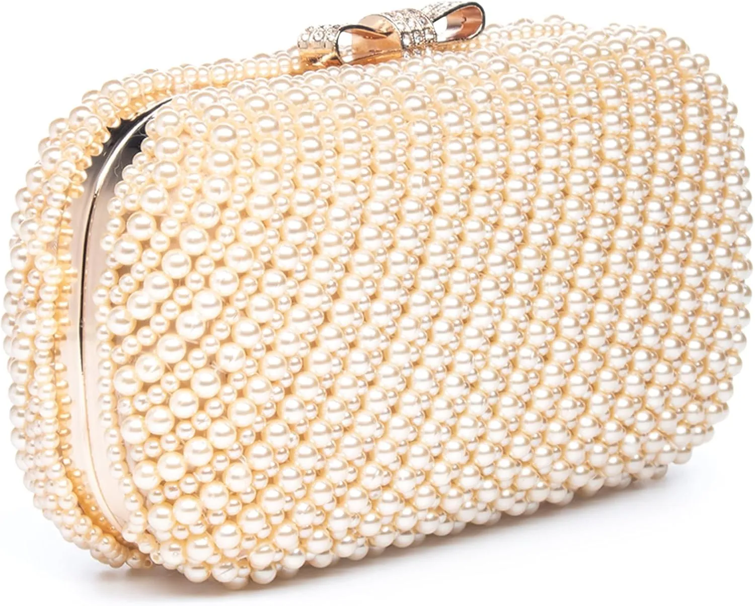 YYW Womens Pearl Clutch Purse Evening Handbags Beaded Bag for Wedding Bride Party with Chain