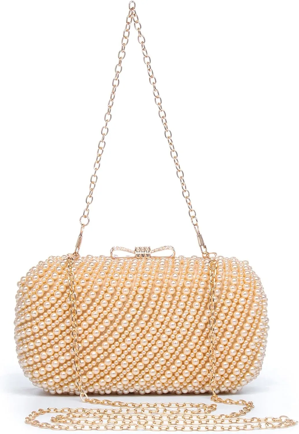 YYW Womens Pearl Clutch Purse Evening Handbags Beaded Bag for Wedding Bride Party with Chain