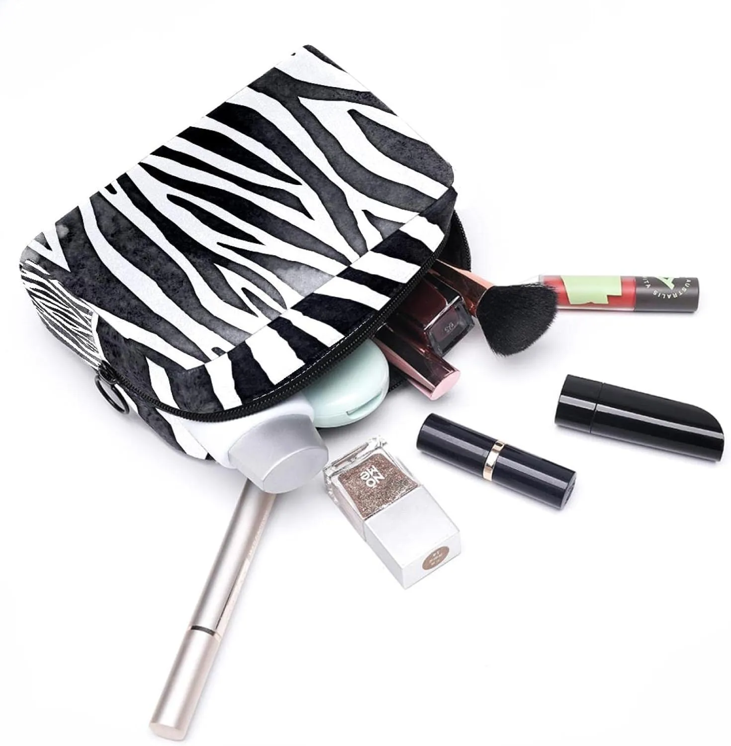 Zebra Print Black White Cosmetic Makeup Bags, Small Travel Zipper Pouch Portable Toiletry Bag Makeup Organizer for Women Teen Girls