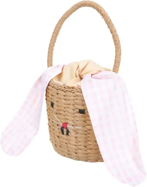 Zerodeko Easter Baskets Rattan Woven Bunny Ear Bucket Cute Easter Bags with Handle for Easter Eggs Hunting Easter Decorations