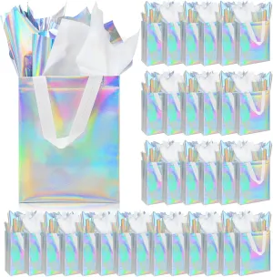ZIFTY 32 Pcs Gift Bags with Handles Reusable Gift Bags Bulk with 64 Tissues Non-woven Goodie Bags Bags for Birthday, Wedding, Easter, Holiday Party Favors - 8W x 4L x 10H