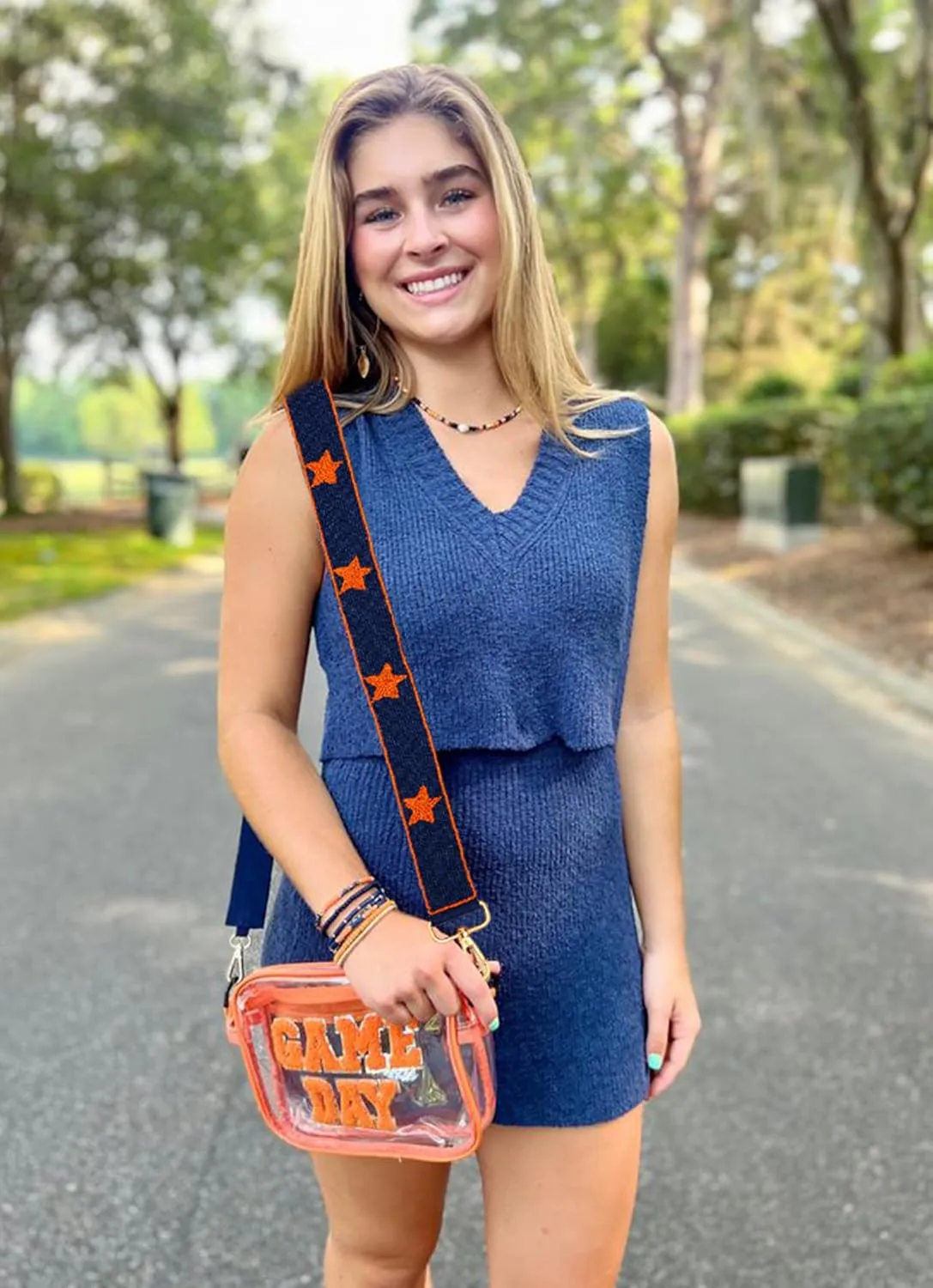 ZOLEAROPY Game Day Beaded Purse Strap Stadium Football University College Star Bag Strap Accessory Game Day Clear Crossbody