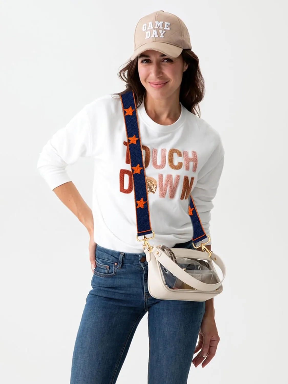 ZOLEAROPY Game Day Beaded Purse Strap Stadium Football University College Star Bag Strap Accessory Game Day Clear Crossbody